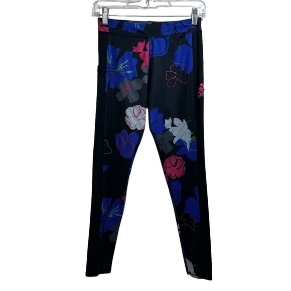 adidas Girls' AEROREADY Allover Print Pocket Leggings, Black with Blue/Pink, XL - Picture 1 of 7